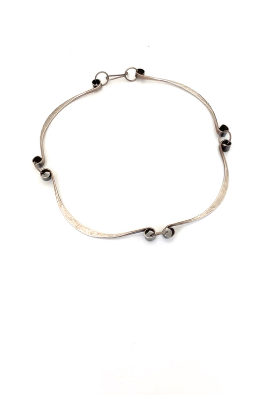 vintage hammered silver choker necklace studio made Modernist jewelry design