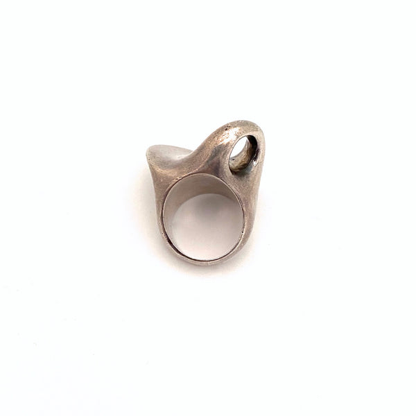 detail large heavy vintage silver biomorphic ring Modernist jewelry design