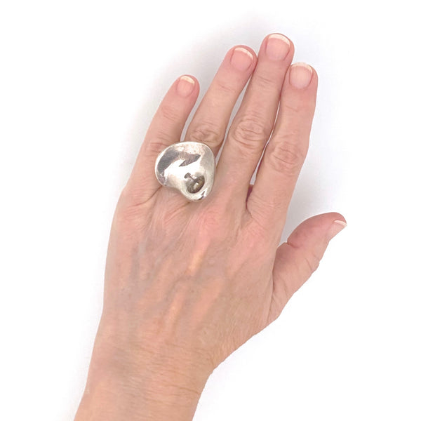 scale large heavy vintage silver biomorphic ring Modernist jewelry design