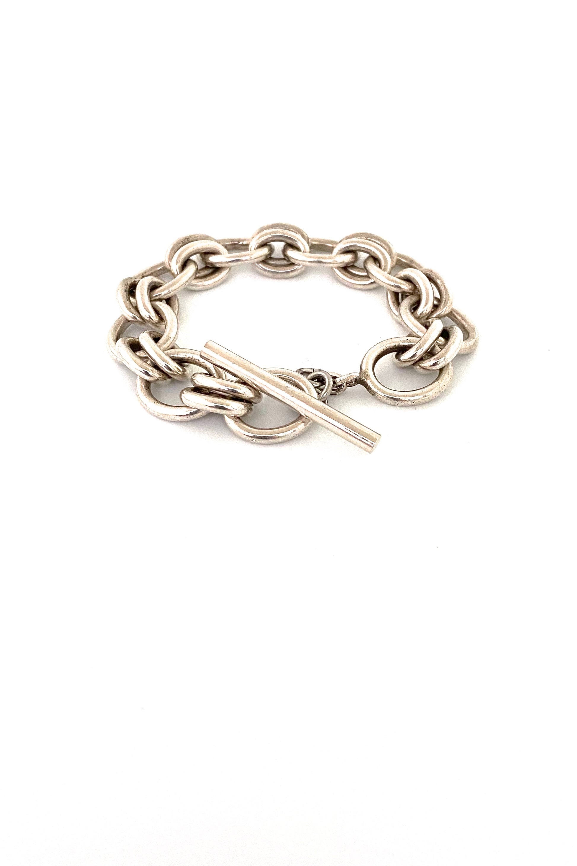 vintage silver heavy link bracelet France Modernist jewelry design