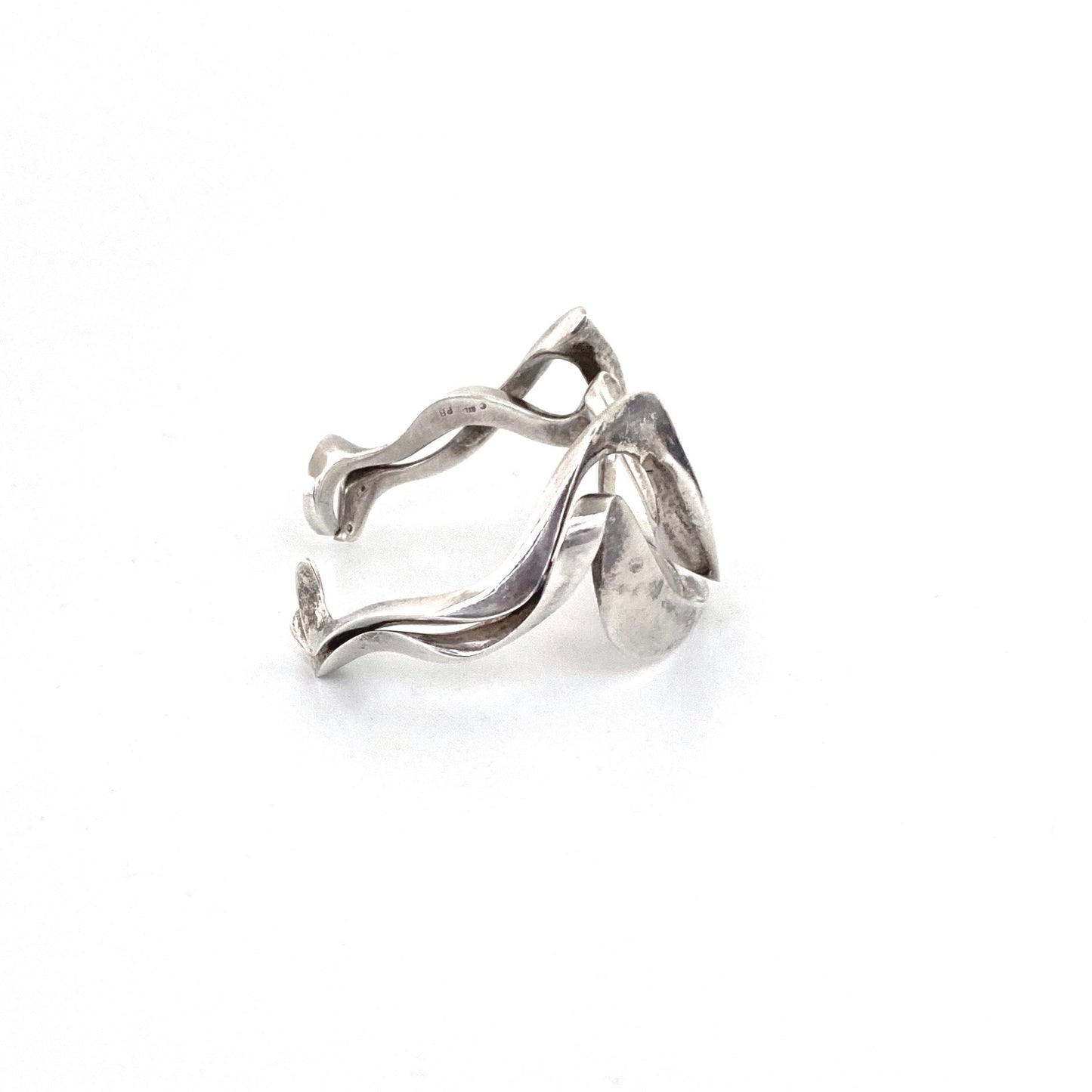 profile vintage silver heavy biomorphic cuff bracelet Modernist jewelry design