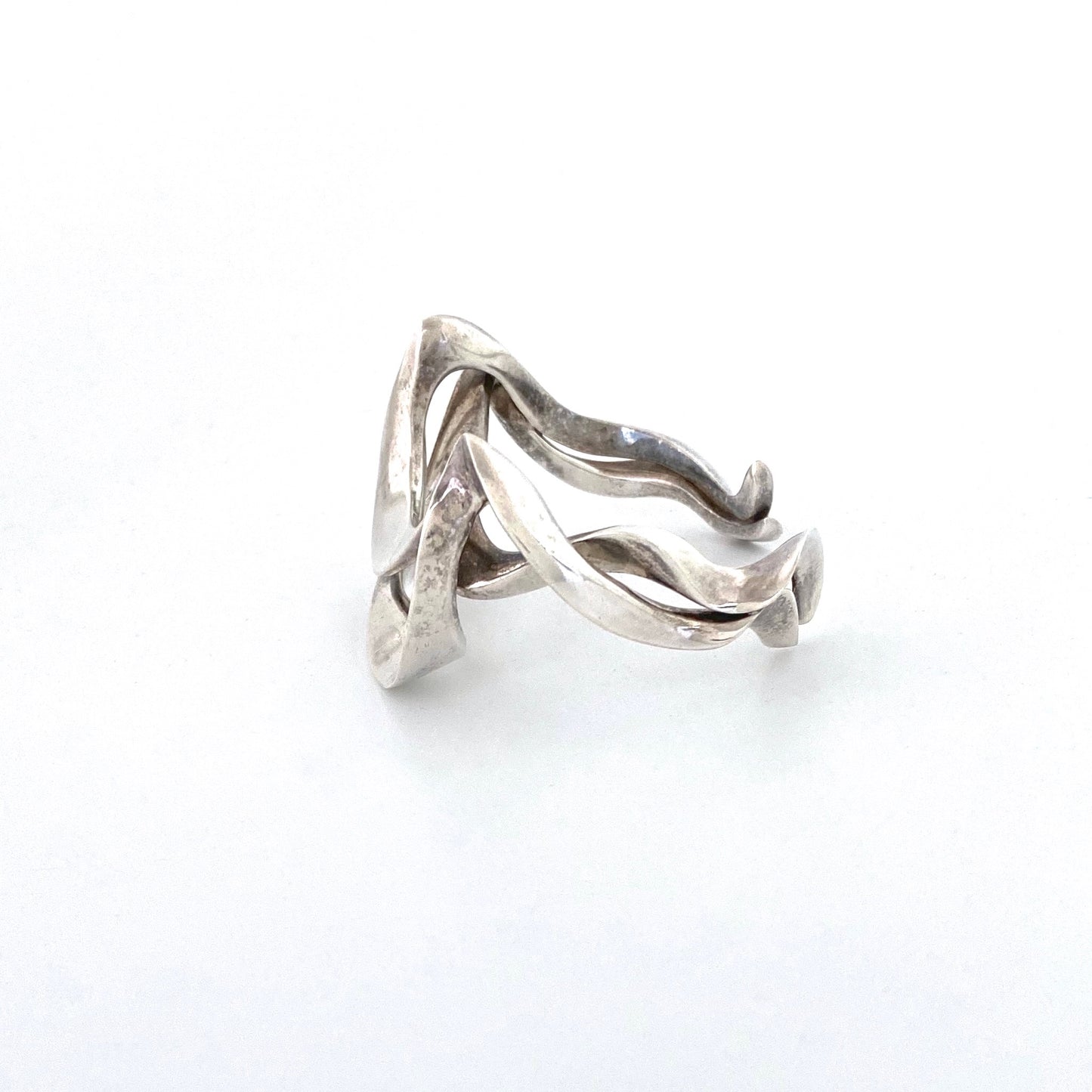vintage silver heavy sculptural biomorphic cuff bracelet ~ signed