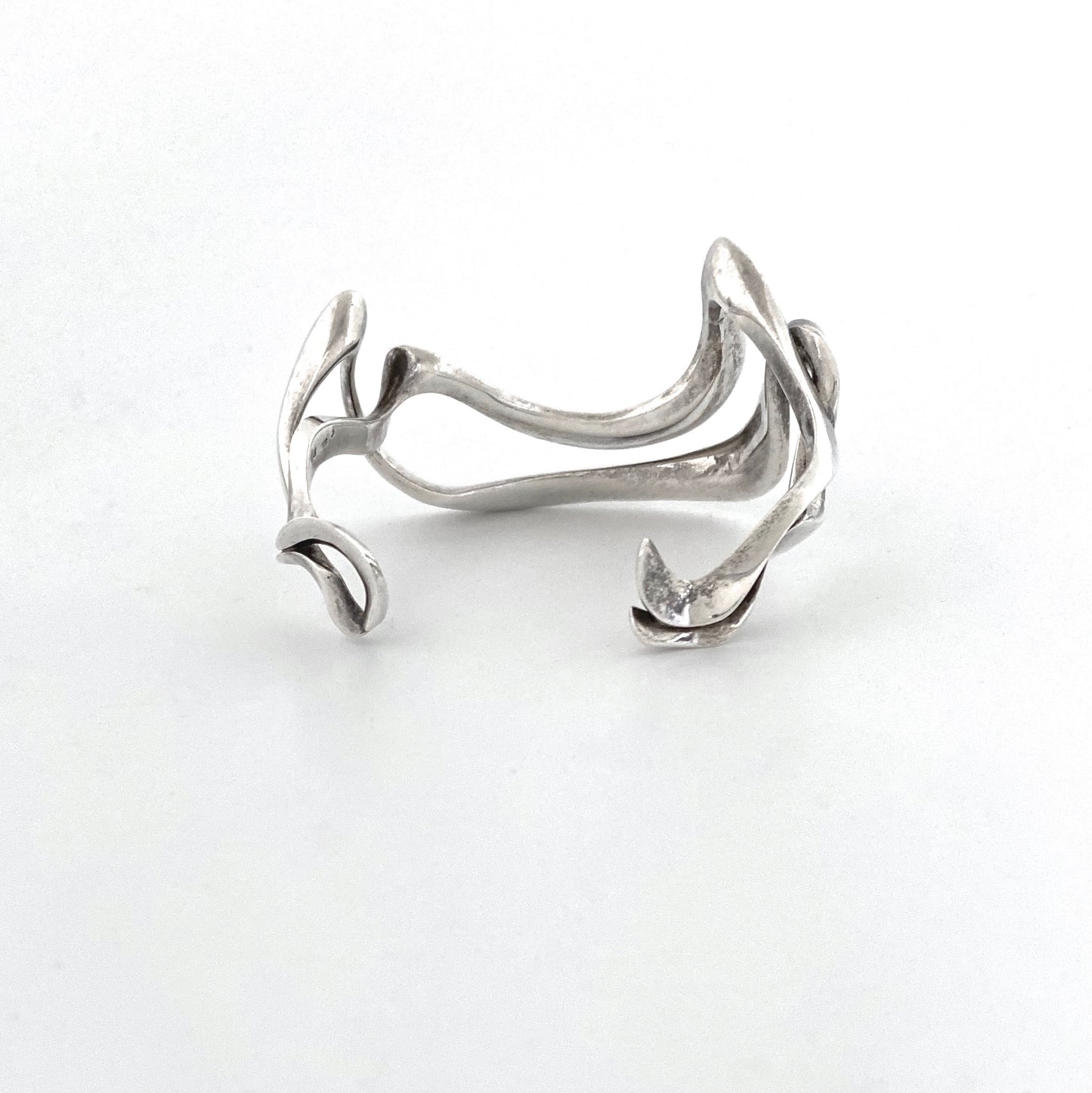 vintage silver heavy sculptural biomorphic cuff bracelet ~ signed