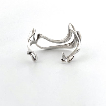 vintage silver heavy sculptural biomorphic cuff bracelet ~ signed