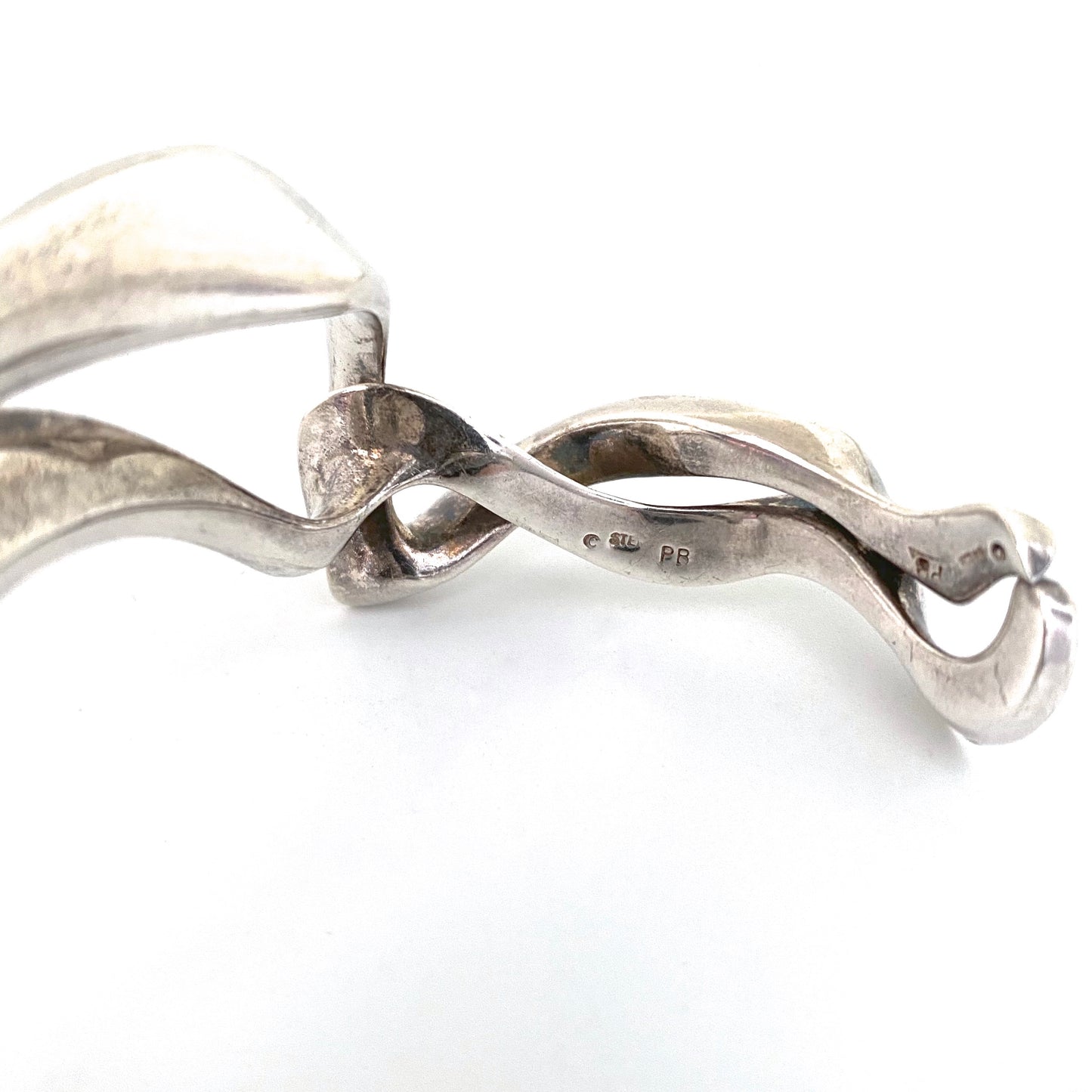 vintage silver heavy sculptural biomorphic cuff bracelet ~ signed