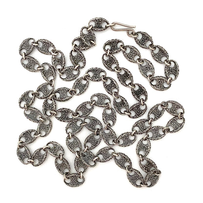 detail vintage silver heavy textured anchor link gucci link long chain necklace