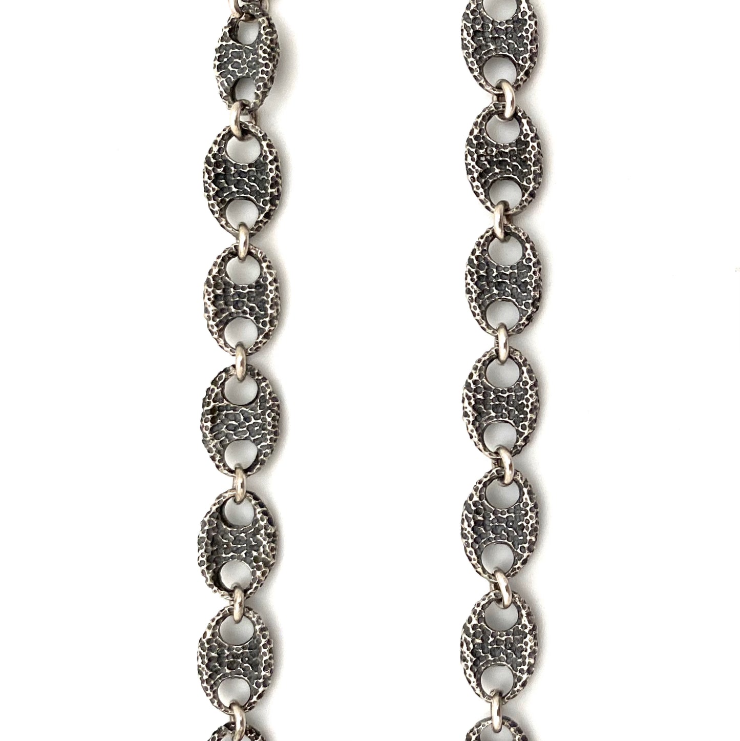vintage heavy textured silver long chain necklace ~ anchor link