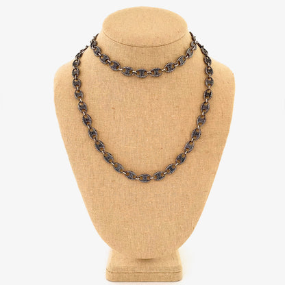 vintage heavy textured silver long chain necklace ~ anchor link