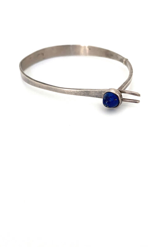 vintage silver and lapis hinged bracelet Modernist jewelry design