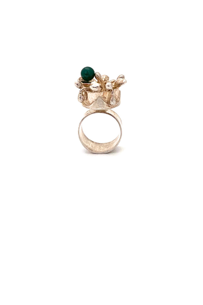 vintage silver chrysoprase large brutalist ring Israel Modernist jewelry design