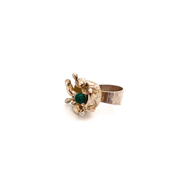 detail vintage silver chrysoprase large brutalist ring Israel Modernist jewelry design