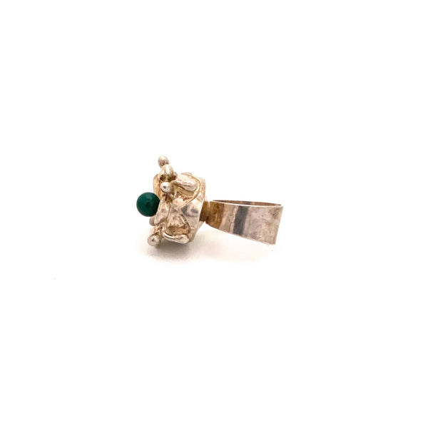 vintage silver & chrysoprase large brutalist ring ~ Israel