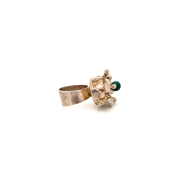 vintage silver & chrysoprase large brutalist ring ~ Israel
