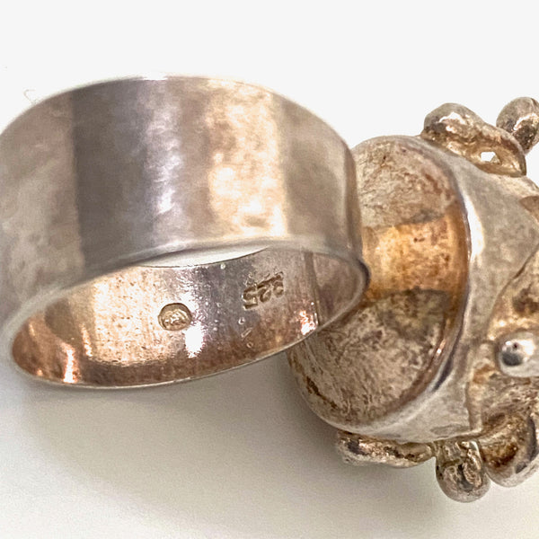 vintage silver & chrysoprase large brutalist ring ~ Israel