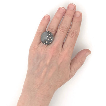 scale vintage silver dome ring French mark Modernist jewelry design