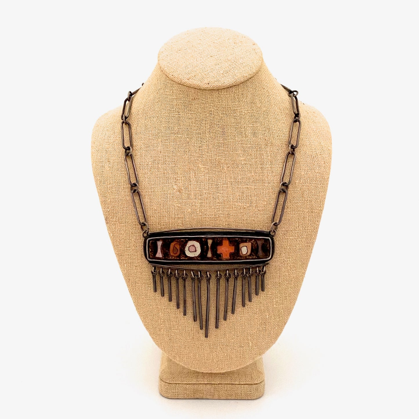 vintage sterling & matte enamel fringe necklace ~ rare
