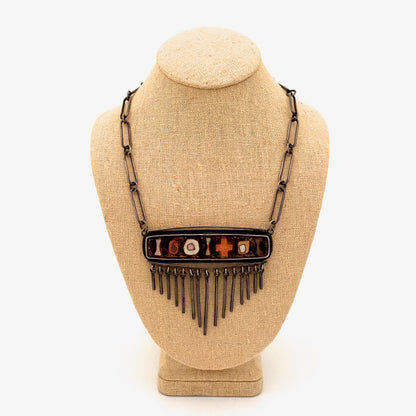vintage sterling & matte enamel fringe necklace ~ rare