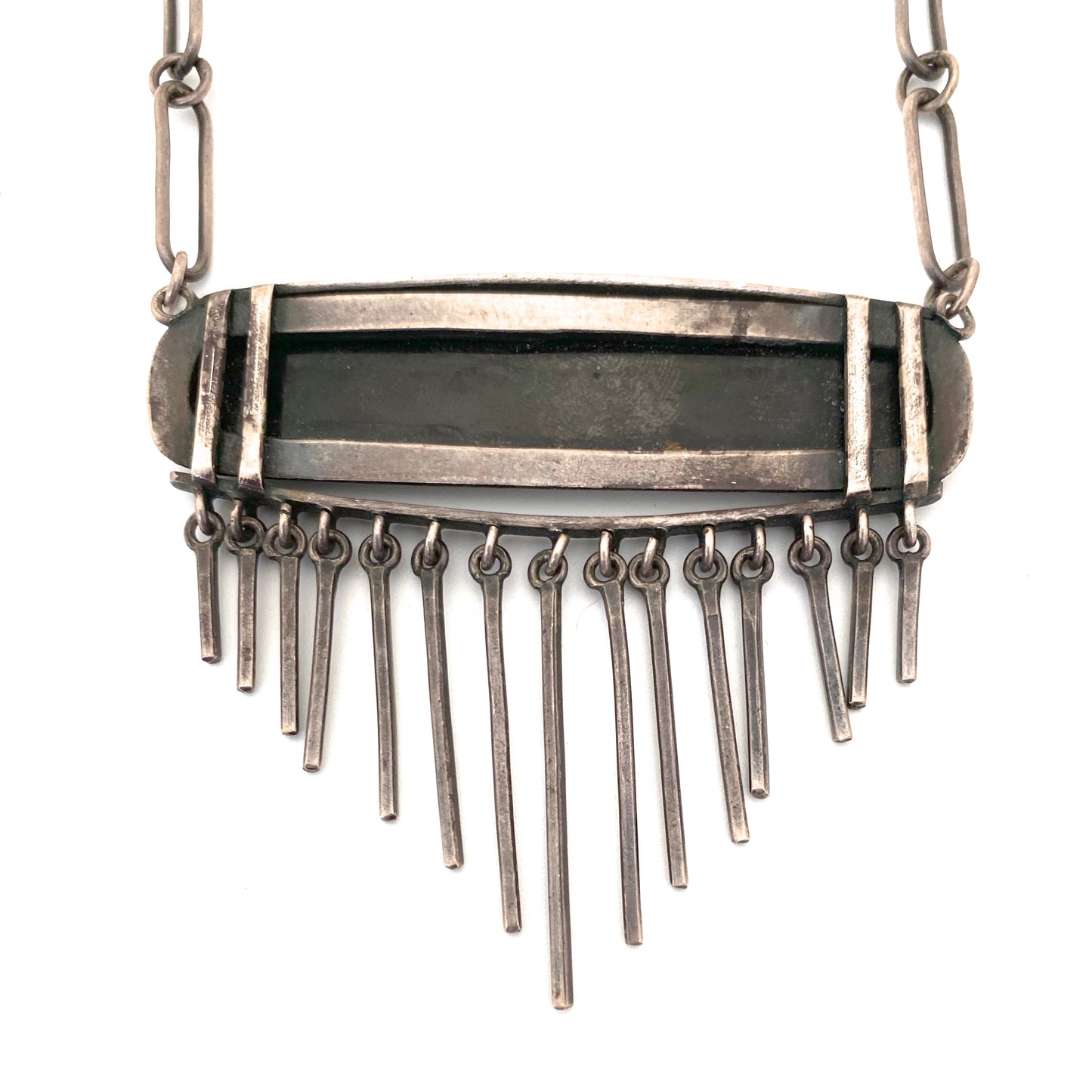 vintage sterling & matte enamel fringe necklace ~ rare