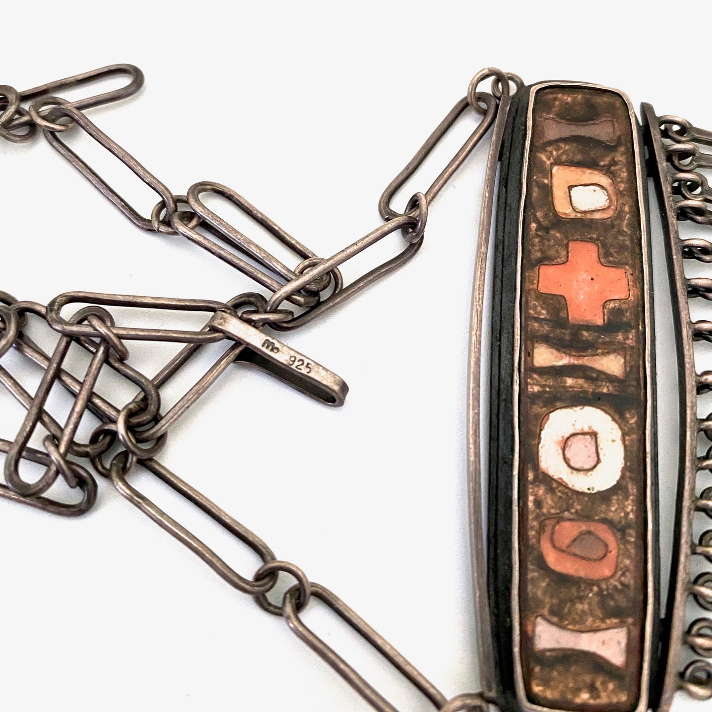 vintage sterling & matte enamel fringe necklace ~ rare