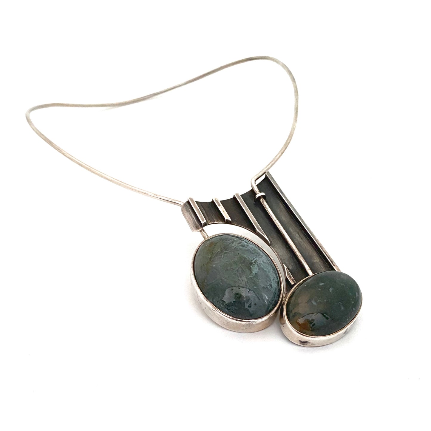 silver & moss agate large torque necklace ~ studio made
