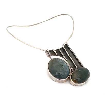 silver & moss agate large torque necklace ~ studio made