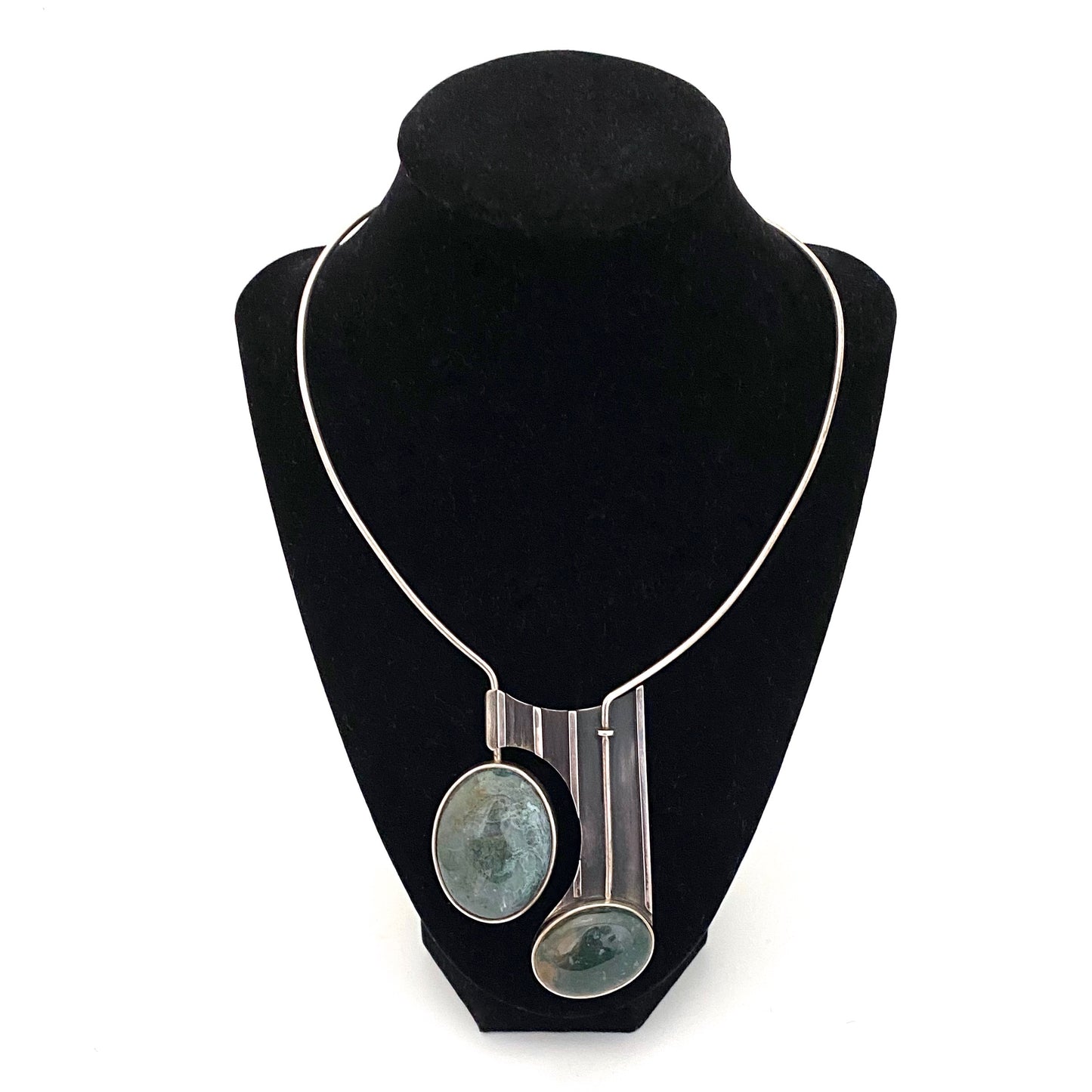 silver & moss agate large torque necklace ~ studio made
