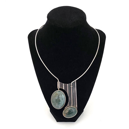 silver & moss agate large torque necklace ~ studio made