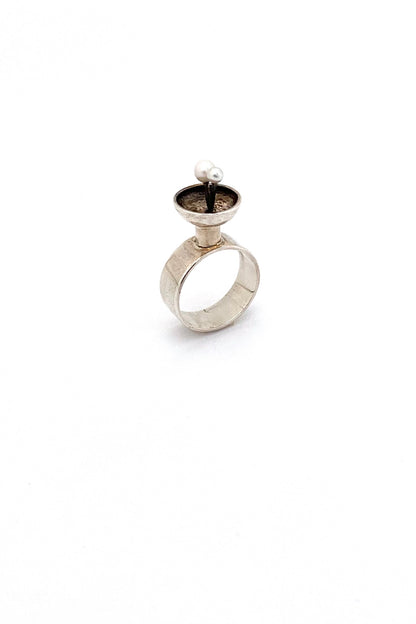 vintage silver pearls ring Modernist jewelry design