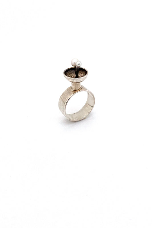 vintage silver pearls ring Modernist jewelry design