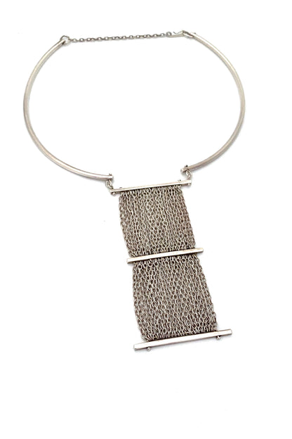 vintage silver large pendant choker necklace Belgium Modernist jewelry design