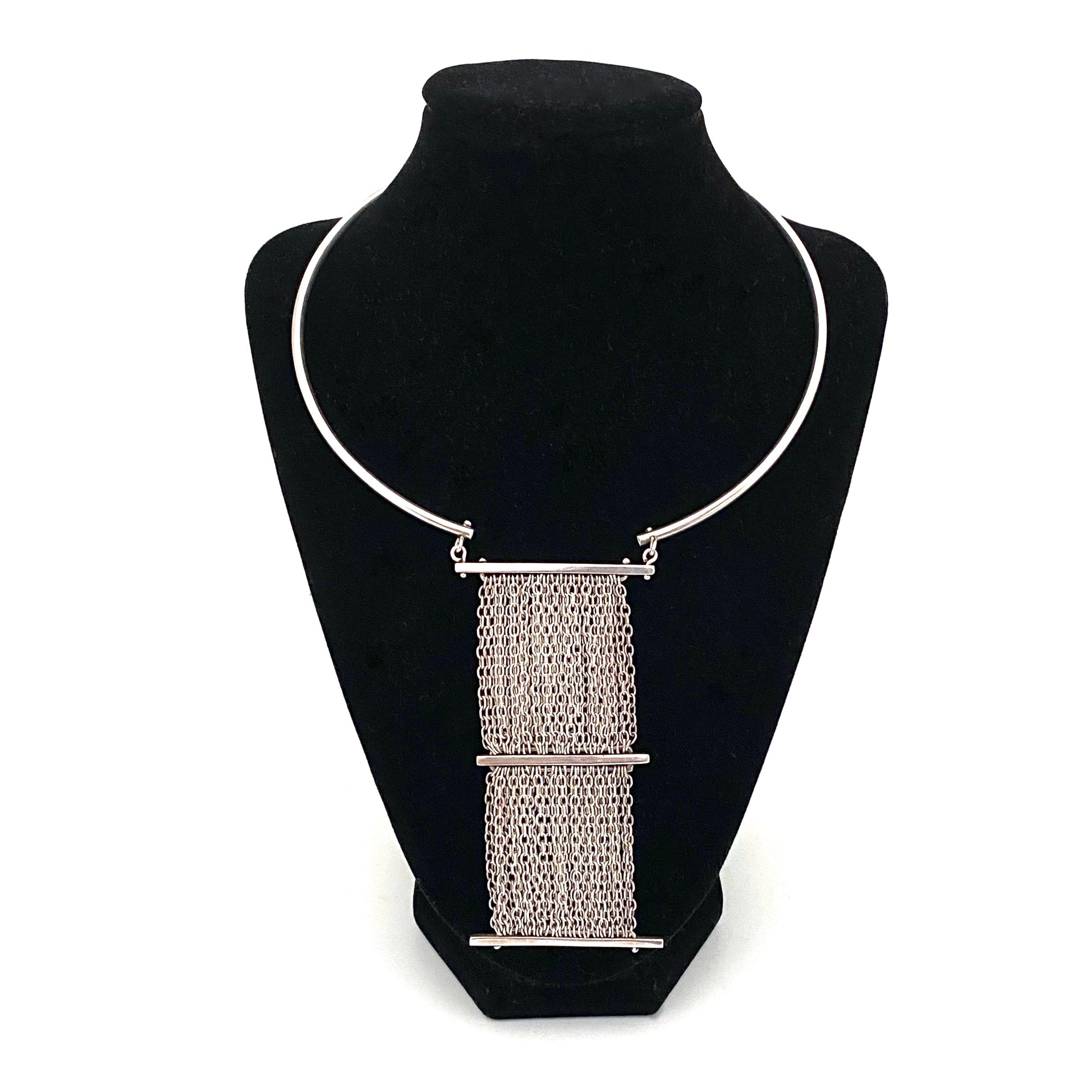 detail vintage silver large pendant choker necklace Belgium Modernist jewelry design