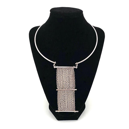 detail vintage silver large pendant choker necklace Belgium Modernist jewelry design