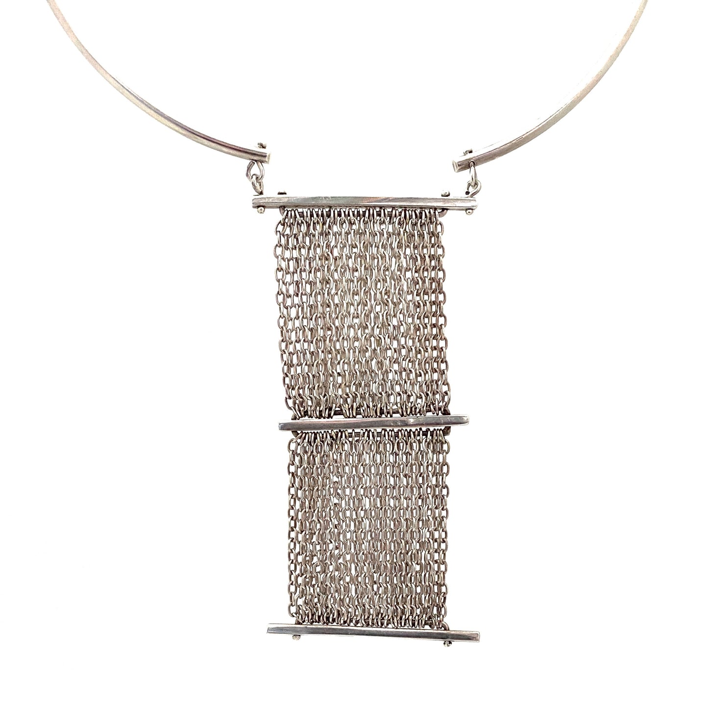 Modernist silver choker necklace ~ large kinetic chain pendant
