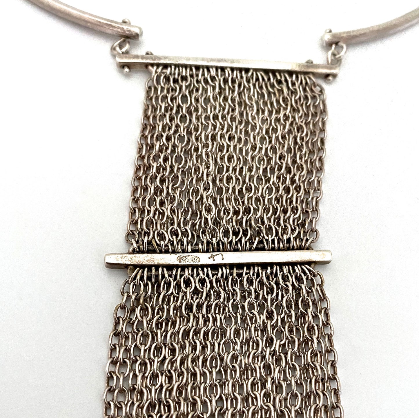 Modernist silver choker necklace ~ large kinetic chain pendant