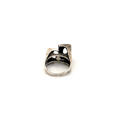 vintage silver & pearl brutalist ring