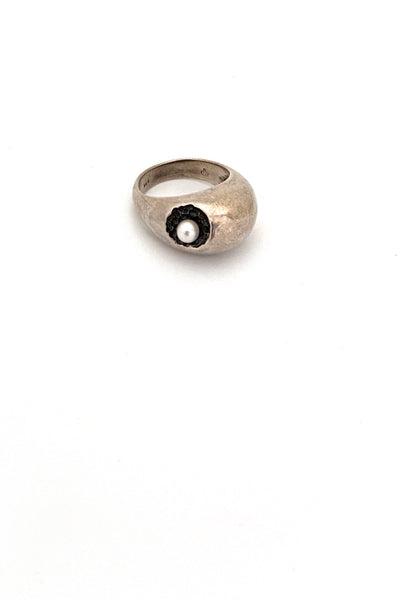 vintage silver pearl brutalist ring Modernist jewelry design