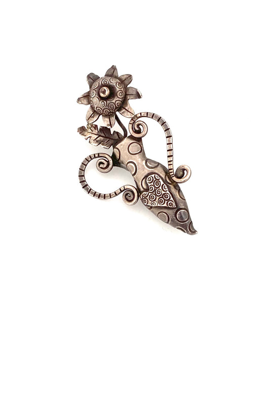 vintage silver postmodern brooch pendant signed RAVEN