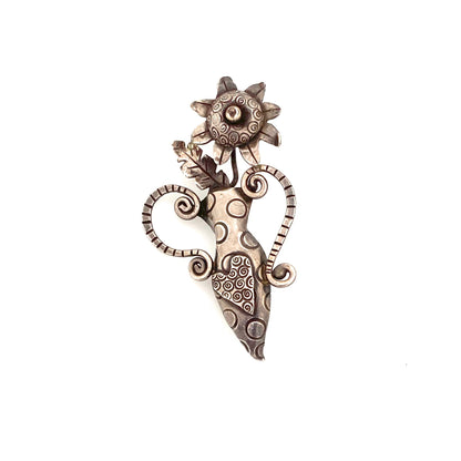 vintage silver postmodern flower heart brooch pendant