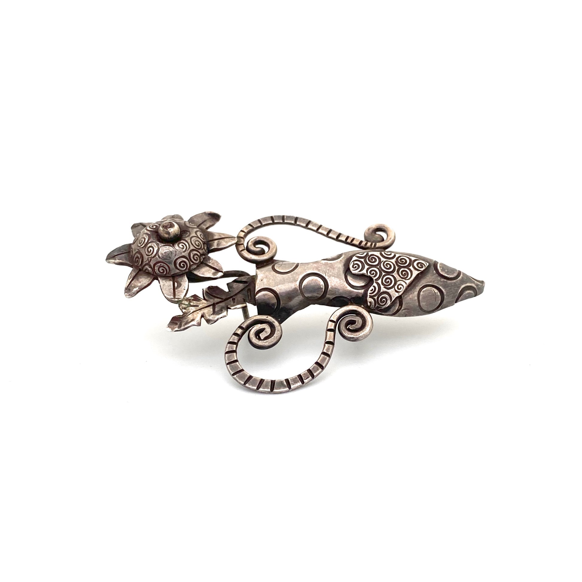 profile vintage silver postmodern brooch pendant signed RAVEN