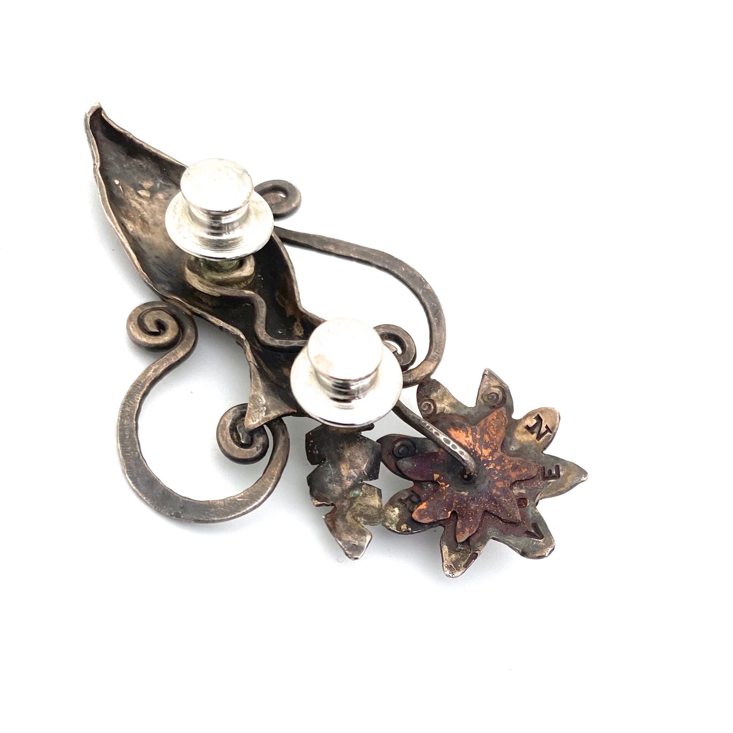 vintage silver postmodern flower heart brooch pendant