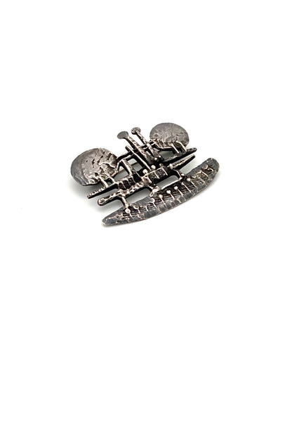 vintage brutalist pierced sculptural silver brooch Modernist jewelry design