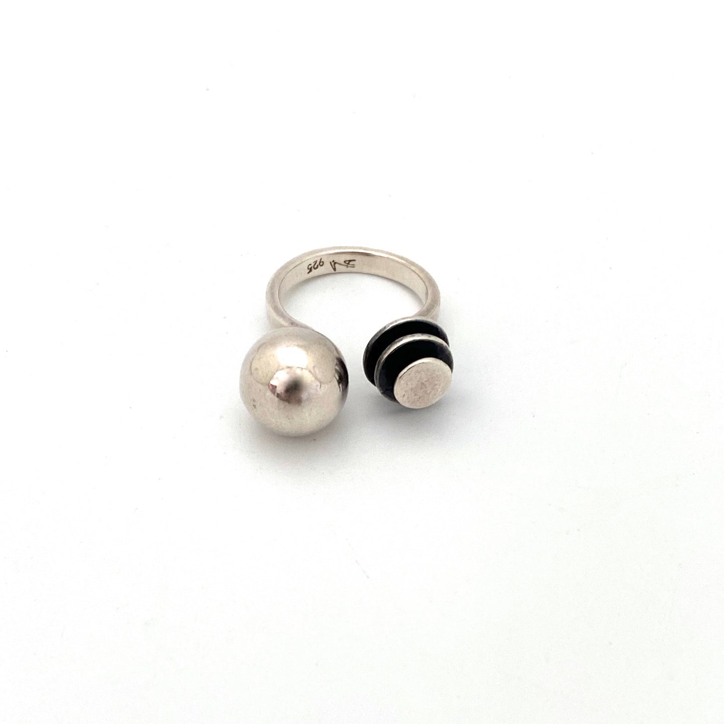 silver sphere & discs ring