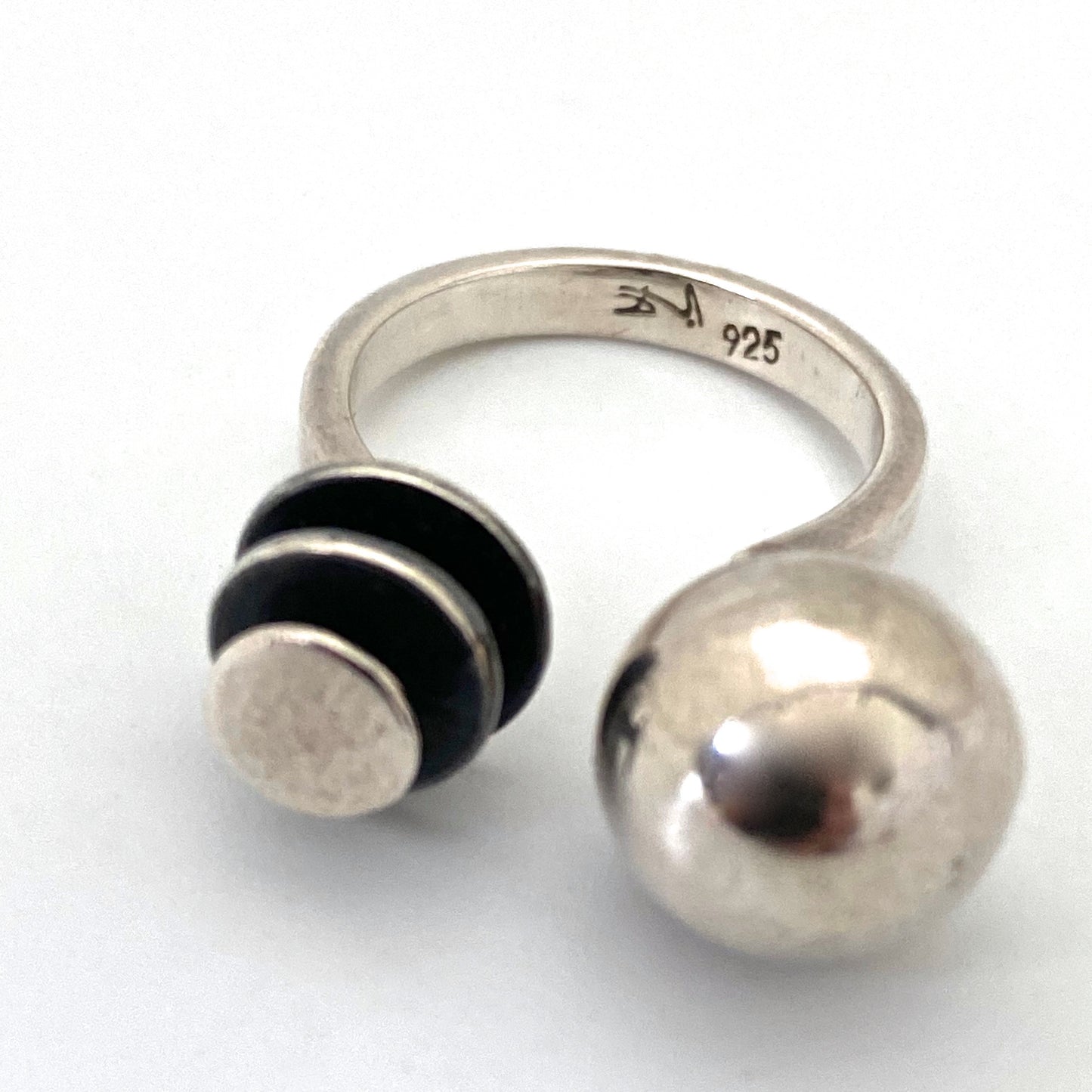 silver sphere & discs ring