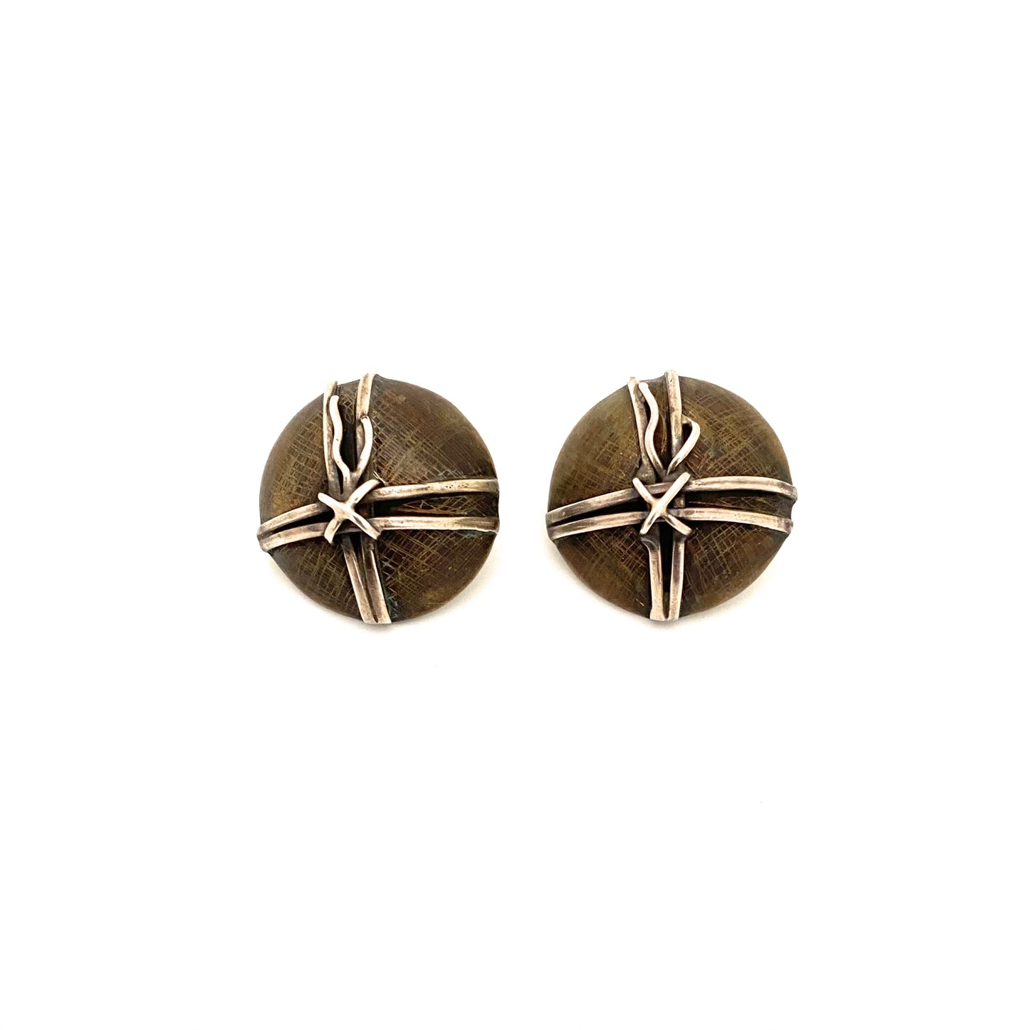bronze & silver studio made ear clips ~ signed