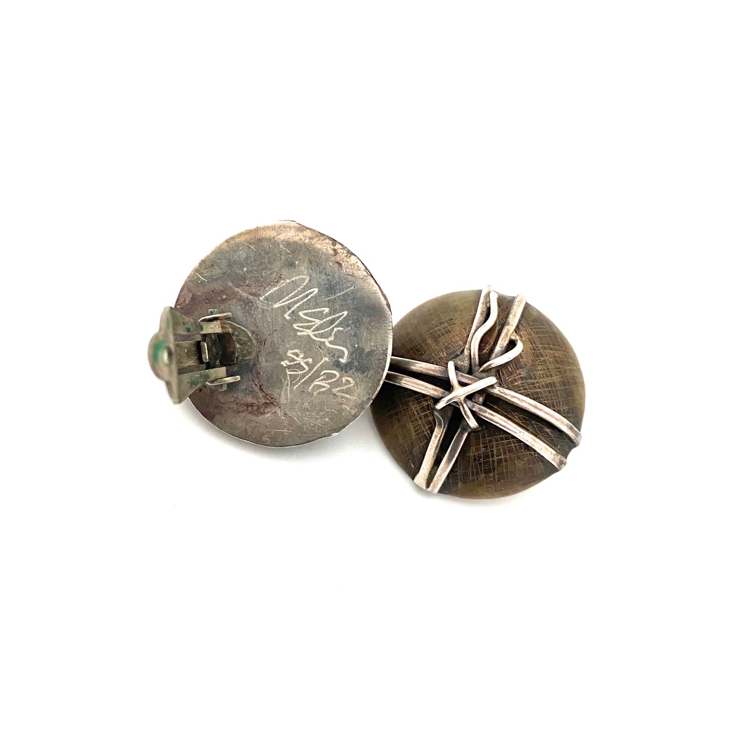 bronze & silver studio made ear clips ~ signed