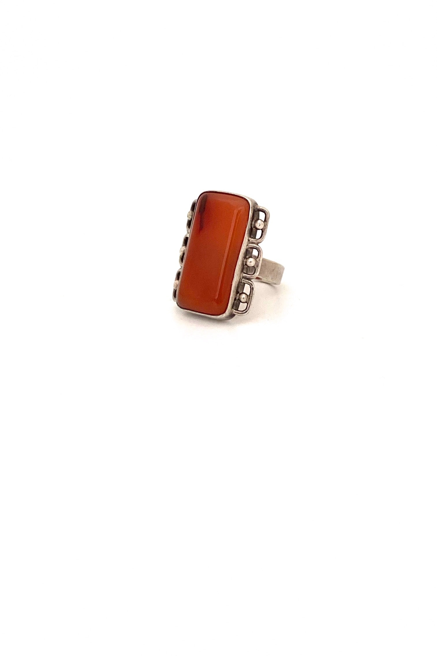 vintage silver carnelian large rectangular ring Modernist jewelry design
