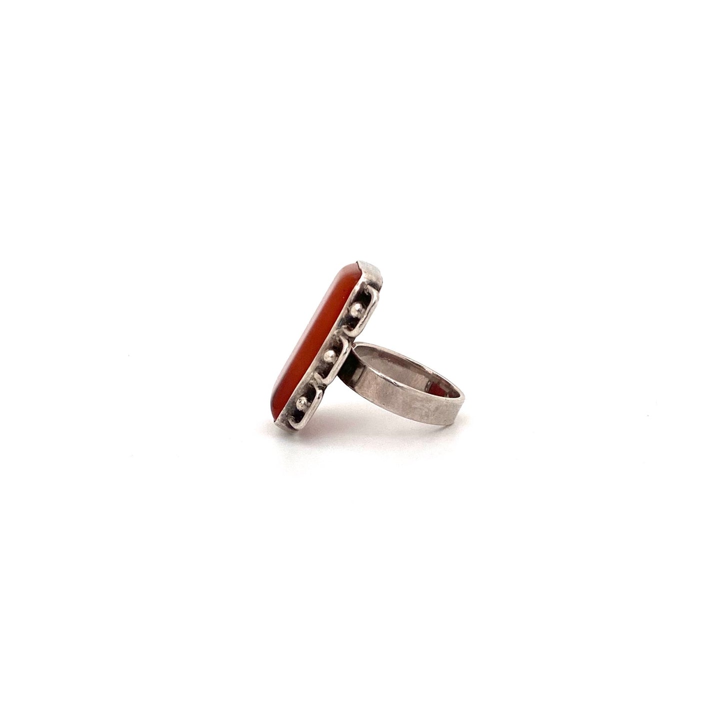 profile vintage silver carnelian large rectangular ring Modernist jewelry design