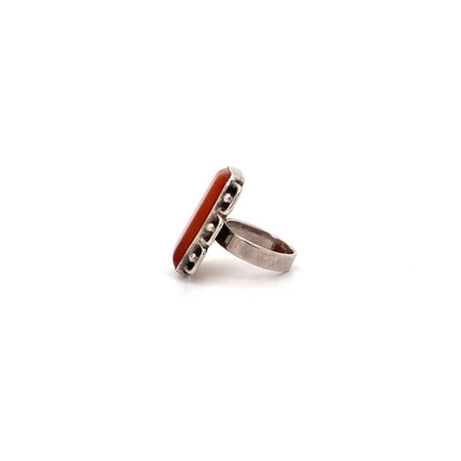 profile vintage silver carnelian large rectangular ring Modernist jewelry design