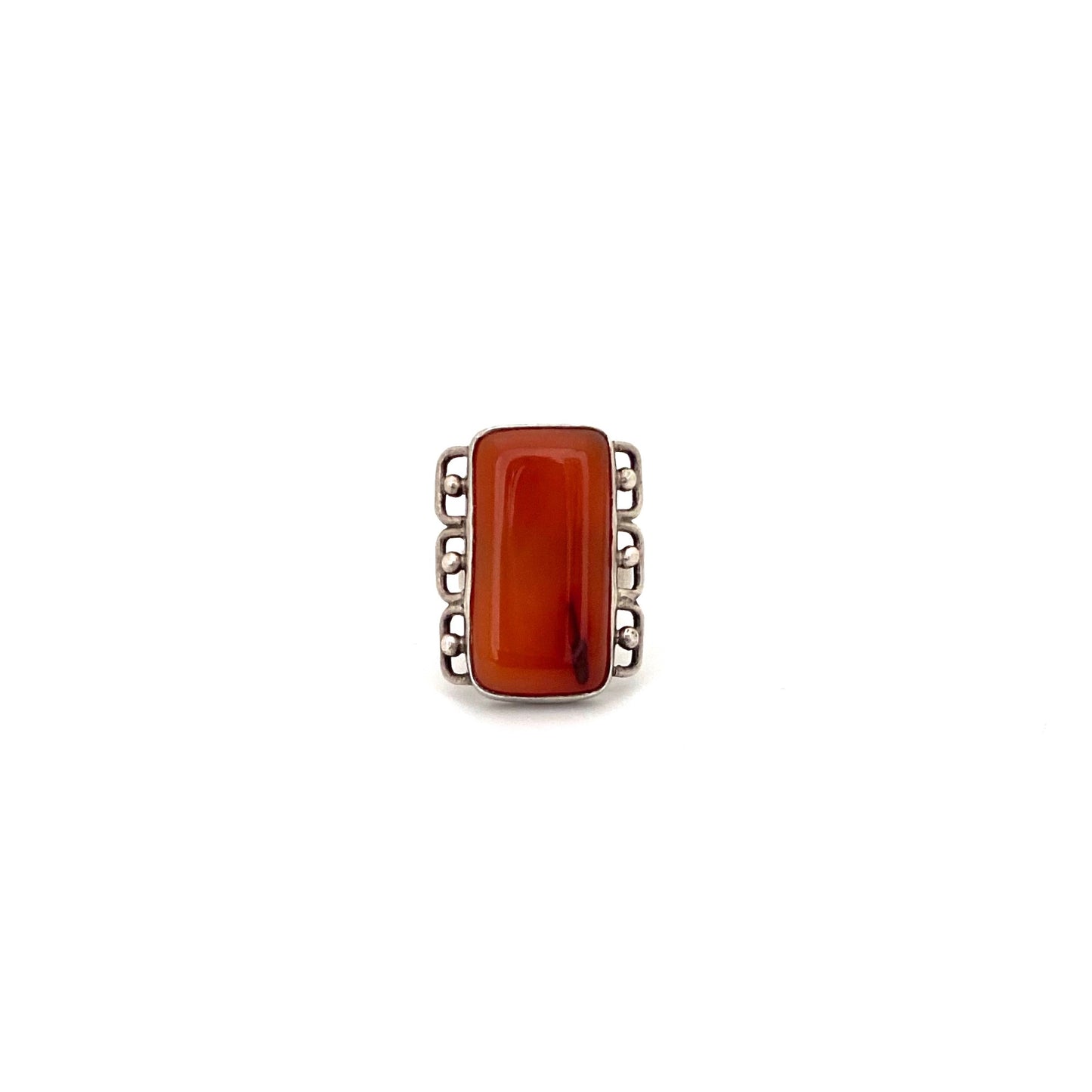 detail vintage silver carnelian large rectangular ring Modernist jewelry design
