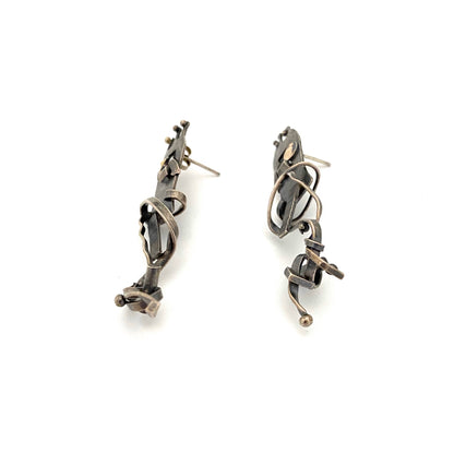 vintage studio made long drop earrings ~ gold appliques